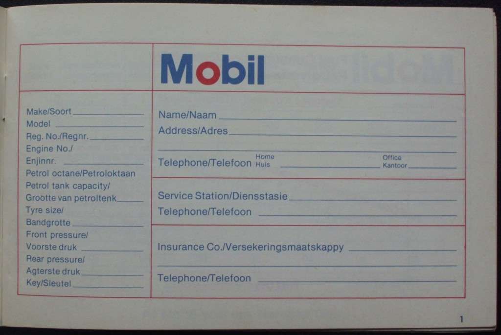 Booklet - Mobil Motor Logbook - Mint