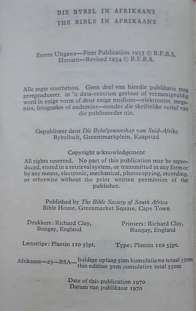 Bible - Die Bybel - Pocket - 1933/1954/1970