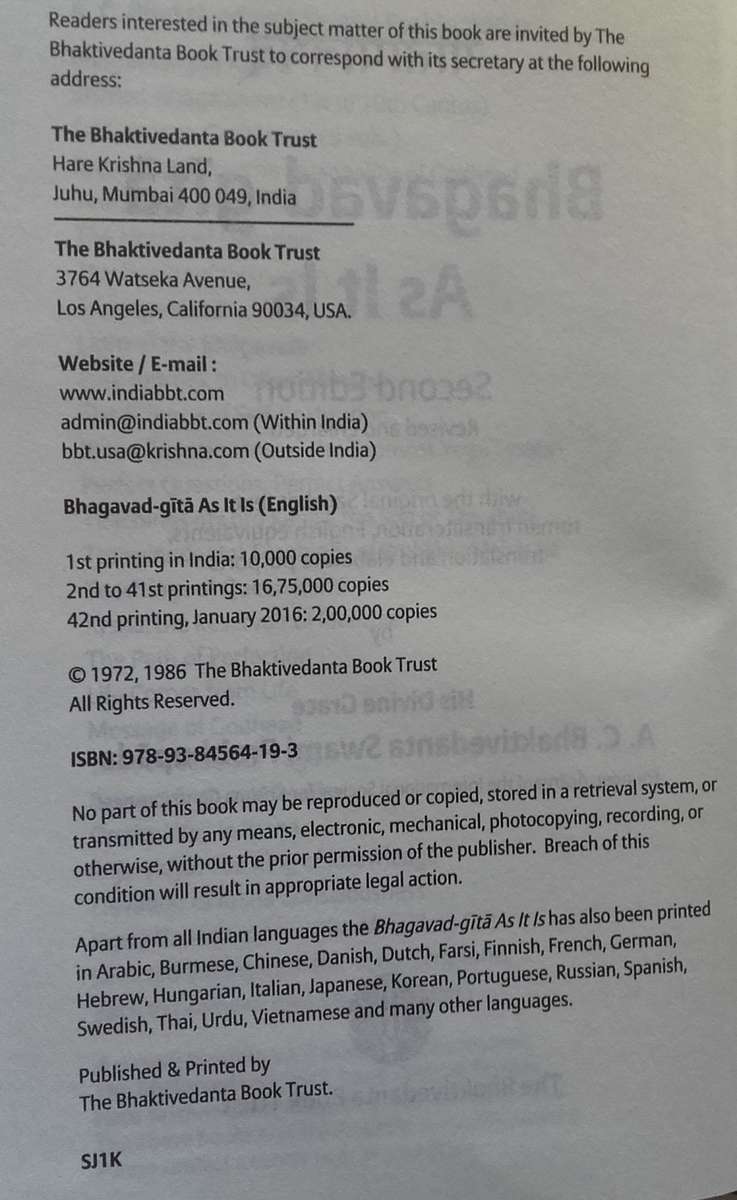 Bible/Book - Bhagavad Gita - [As It Is] - 2016 - Unused