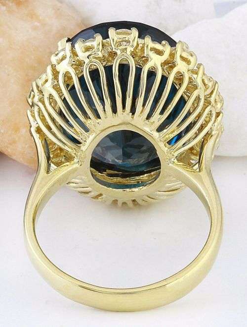 SPECIAL -18K SOLID YELLOW GOLD 20.44 CT LONDON BLUE TOPAZ-1 CT DIAMOND RING-5400 DOLLARS