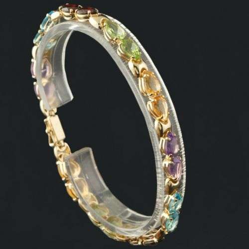 EXQUISITE LUXURY 14K SOLID YELLOW GOLD  MULTI COLOUR GEMSTONE TENNIS BRACELETReserved for Moonshadow