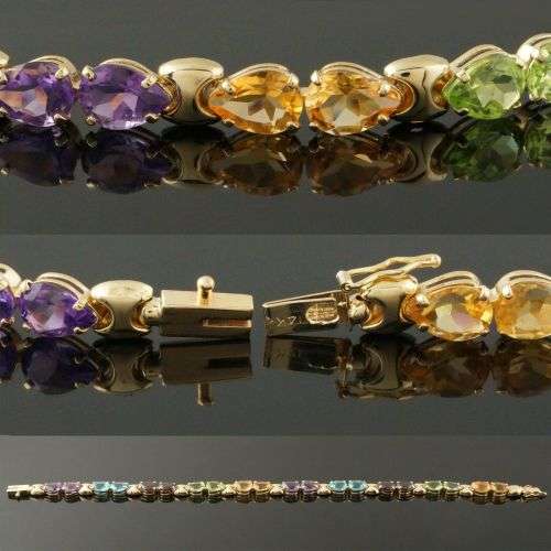 EXQUISITE LUXURY 14K SOLID YELLOW GOLD  MULTI COLOUR GEMSTONE TENNIS BRACELETReserved for Moonshadow