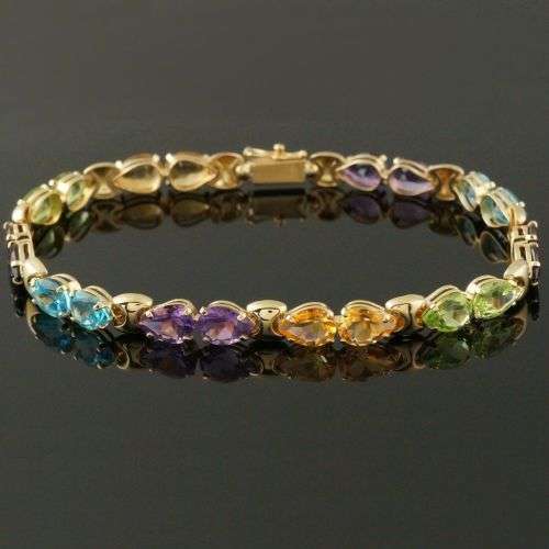 EXQUISITE LUXURY 14K SOLID YELLOW GOLD  MULTI COLOUR GEMSTONE TENNIS BRACELETReserved for Moonshadow