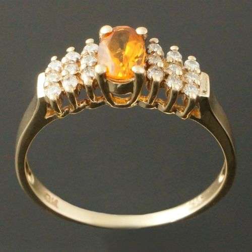 Sale - Luxurious Solid 14K Yellow Gold Citrine and Diamond Ring
