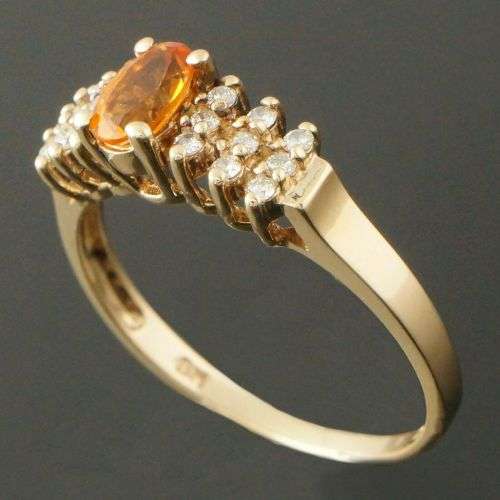 Sale - Luxurious Solid 14K Yellow Gold Citrine and Diamond Ring