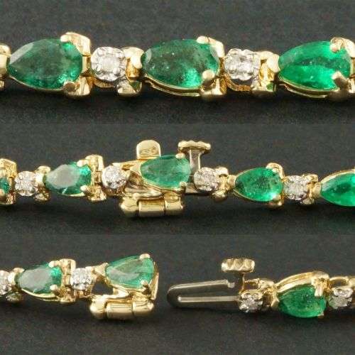 LUXURY 14K SOLID YELLOW GOLD 35 CTTW EMERALD and DIAMOND TENNIS BRACELET