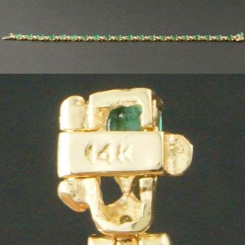 LUXURY 14K SOLID YELLOW GOLD 35 CTTW EMERALD and DIAMOND TENNIS BRACELET