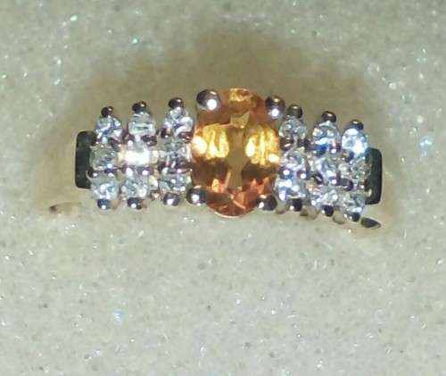 Sale - Luxurious Solid 14K Yellow Gold Citrine and Diamond Ring