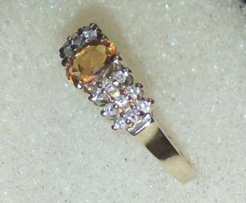 Sale - Luxurious Solid 14K Yellow Gold Citrine and Diamond Ring