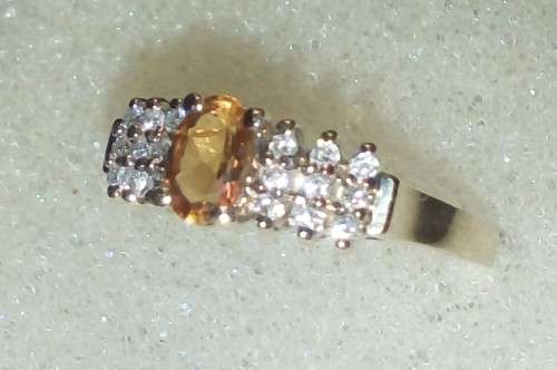 Sale - Luxurious Solid 14K Yellow Gold Citrine and Diamond Ring