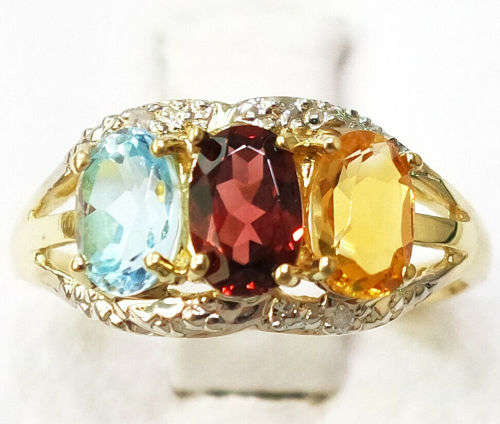 STUNNING 9CT SOLID YELLOW GOLD NATURAL MULTI GEM RING (INVEST NOW IN GOLD)