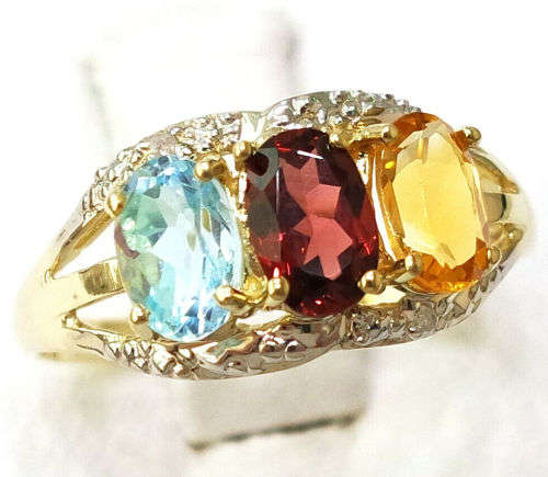 STUNNING 9CT SOLID YELLOW GOLD NATURAL MULTI GEM RING (INVEST NOW IN GOLD)