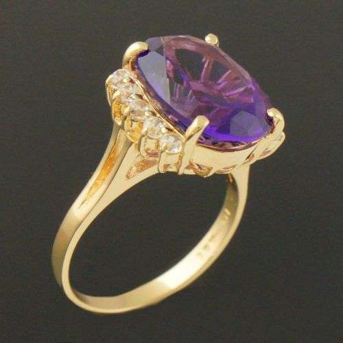 STUNNING SOLID 14K YELLOW GOLD, 5.40 CT AMETHYST and CZ  RING (iNVEST IM GOLD NOW)