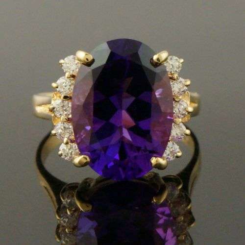 STUNNING SOLID 14K YELLOW GOLD, 5.40 CT AMETHYST and CZ  RING (iNVEST IM GOLD NOW)