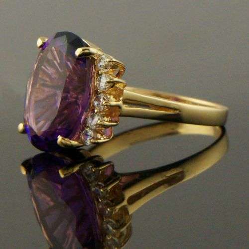 STUNNING SOLID 14K YELLOW GOLD, 5.40 CT AMETHYST and CZ  RING (iNVEST IM GOLD NOW)