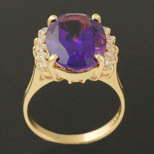 STUNNING SOLID 14K YELLOW GOLD, 5.40 CT AMETHYST and CZ  RING (iNVEST IM GOLD NOW)
