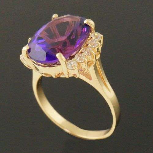 STUNNING SOLID 14K YELLOW GOLD, 5.40 CT AMETHYST and CZ  RING (iNVEST IM GOLD NOW)