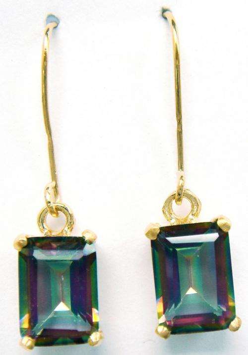 **STUNNING**9CT YELLOW GOLD OCTAGON MYSTIC TOPAZ EARRINGS