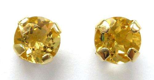 BEATIFUL 9KT YELLOW GOLD ROUND 4 MM CITRINE STUD EARRINGS