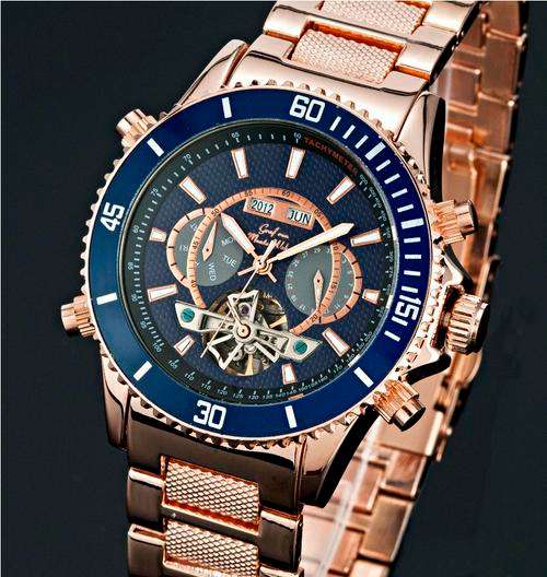 EXCUISITE GRAF VON MONTE WEHRO STUTTGART BLUE ROSE METAL BAND AUTOMATIC CLOCK.GREAT CHRISTMAS GIFT!