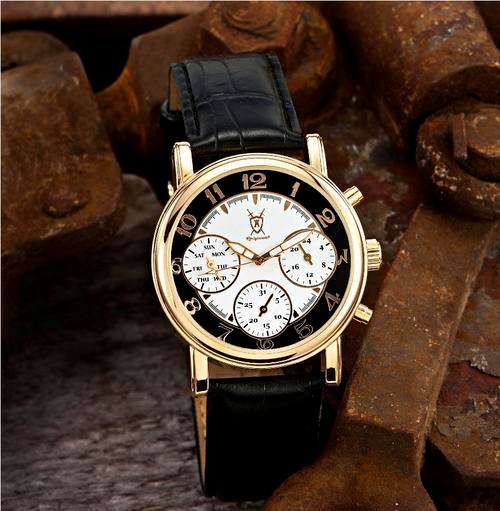 GORGIAS GIGANTIC KONIGSWERK VOLLTURNUS GOLD BL/WH DIAL CLOCK!BL LEATHER STRAP.GIANT DESIGNGREAT GIFT