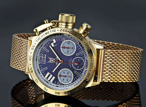 Konigswerk clock Larcius CHRONOGRAPH GOLD / BLUE METALLIC with Milanese bracelet