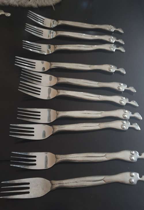Carrol Boyes Pewter woma  figure fork set of 10