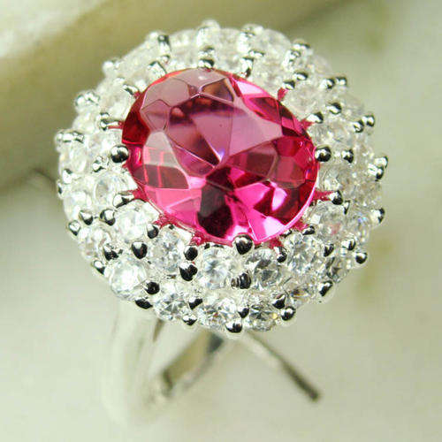 STERLING SILVER RED KUNZENITE WITH CRYSTALS SIZE N