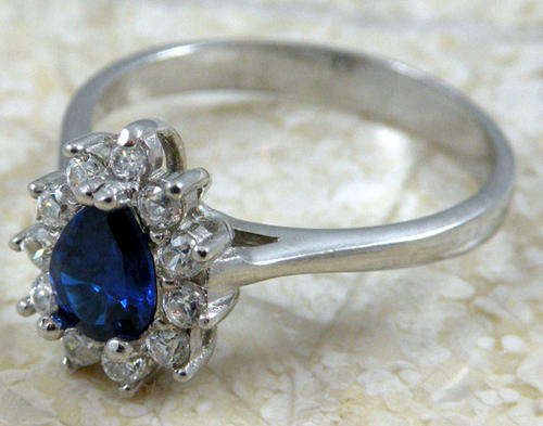 STERLING SILVER SAPPHIRE & CZ RING SIZE O