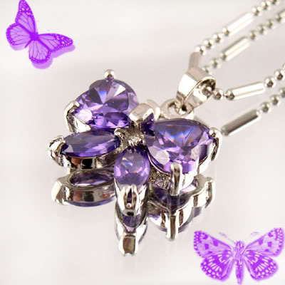 STERLING SILVER CHAIN WITH BUTTERFLY AMETHYST PENDANT