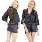 SHORT BLACK SATIN GOWN WITH LACE INLAY  & G-STRING SIZE S/M - NEW IN BAG