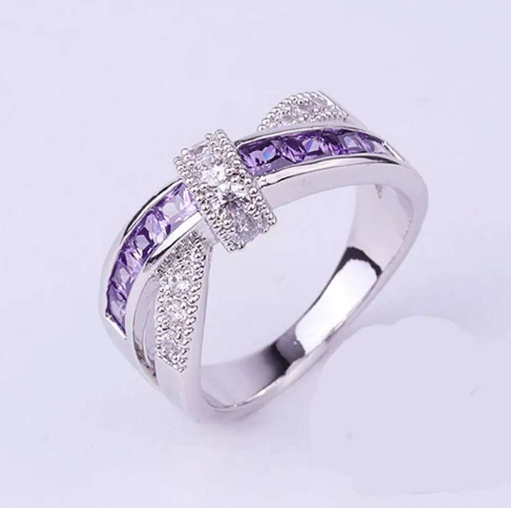 BRAND NEW - Stunning Sterling Silver Cross Purple Zirconia and Crystal Ring