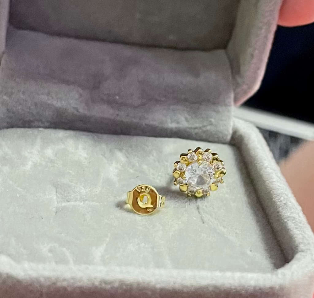 BRAND NEW - 14K 925 Gold Plated Diamond Earrings and Matching Dress Ring (ring not stamped)