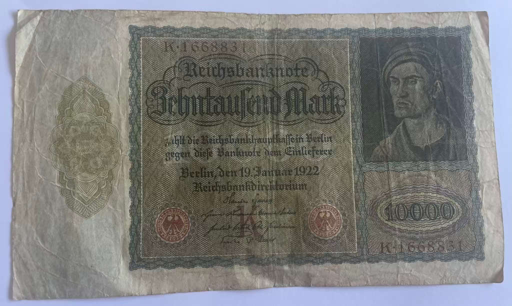 GERMANY SET - 10 PFENNIG GARDELEGEN 1916 SMALL NOTE, 100000 MARK 1923 & 10000 MARK 1922 BIG NOTES