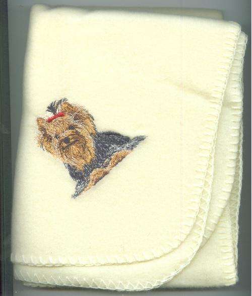 baby blanket. Pram. Yellow.  Yorkie dog