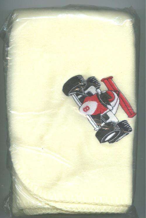 baby blanket. Pram. Yellow racing car