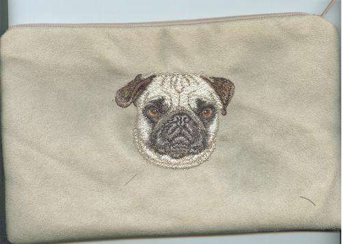 Big Embroidered make up bag. Pug stone