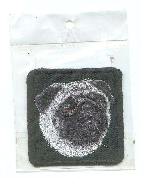 Embroidered SEW on black badge. Pug