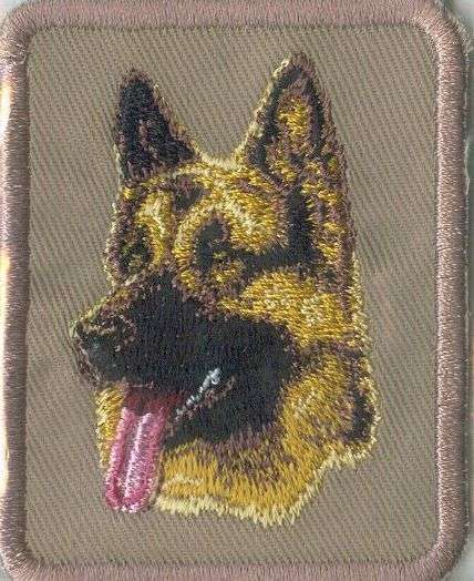 Embroidered SEW on KHAKI badge.German Shepherd  GSD