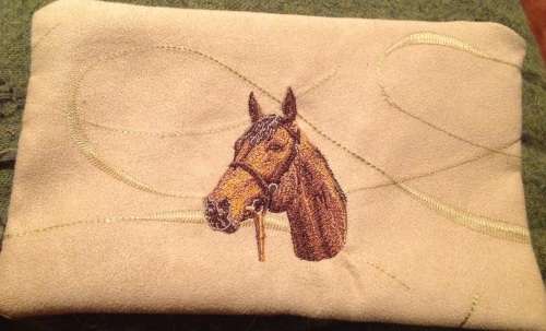 Large creamy yellow pencil case / makeup bag  Chestnut Horse