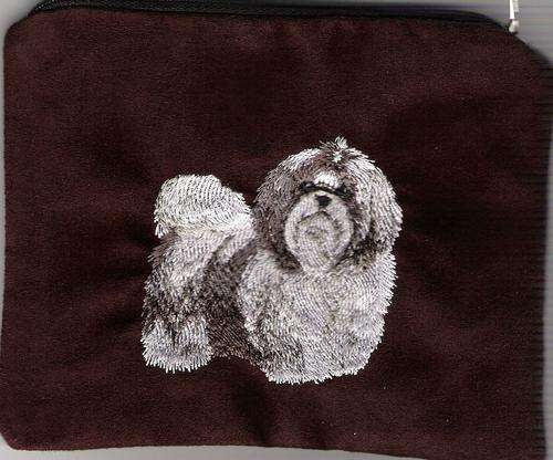 Embroidered Dog on Make up bag -- Shih Tzu chocolate