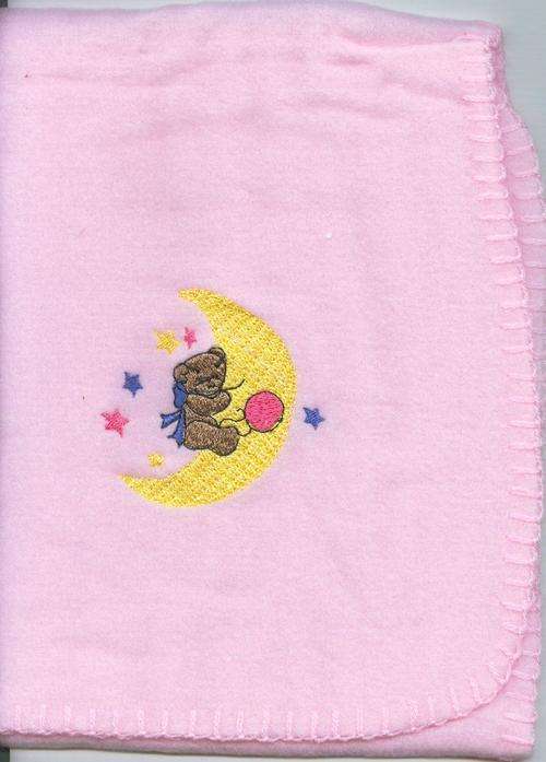Embroidered Teddy Blanket _ Teddy on moon BLUE