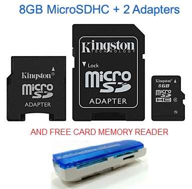 Kingston 8GB microSDHC Card PLUS Adapters + Mulit-Card Reader