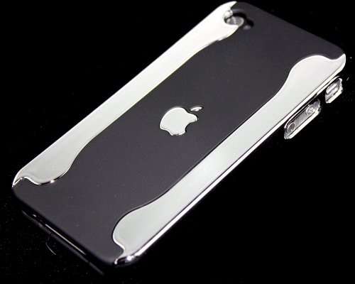 Chrome and Black Hard Cover for iPhone 4 PLUS FREE Front&Back Screen Protector