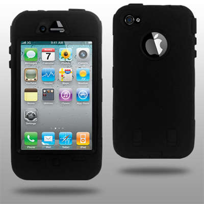 Super Tough Shock Proof Black Impact Case for iPhone 4 (Ultimate 3 Layers of Protection!)