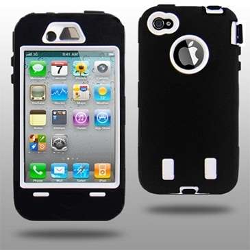 Super Tough Shock Proof Black & White Impact Case for iPhone 4 (Ultimate 3 Layers of Protection!)