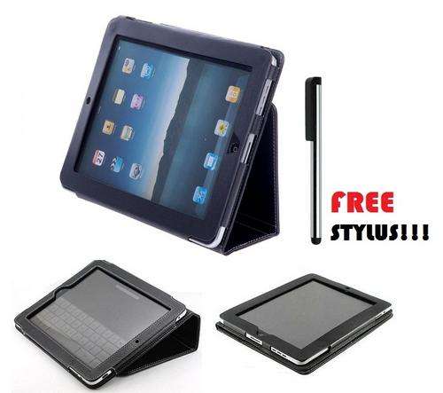 Hard Leather 3 Way View Case for iPad PLUS FREE Metal Silver Stylus