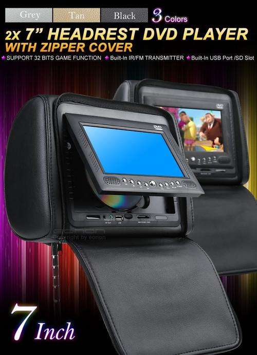 2 x 7 Inch Car DVD Players Support SD/USB - 3 Colours Available! TV (Optional)