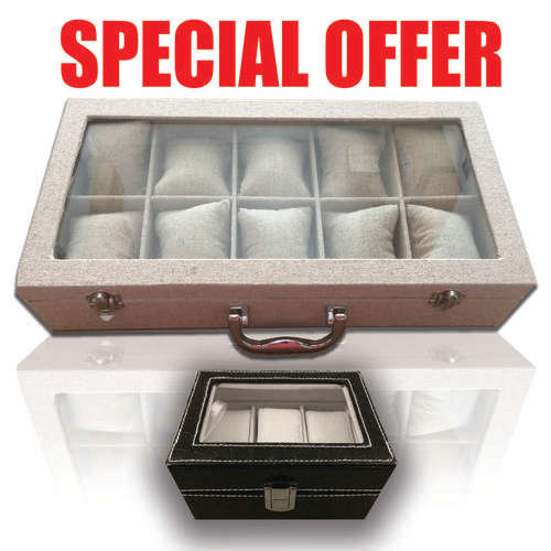 Watch box holds 10 watches - Grey fabric