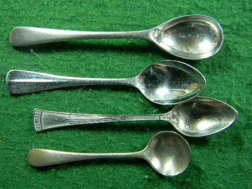 4 small  spoons 67 mm-91 mm all with markings at the back as per pictures some show wear